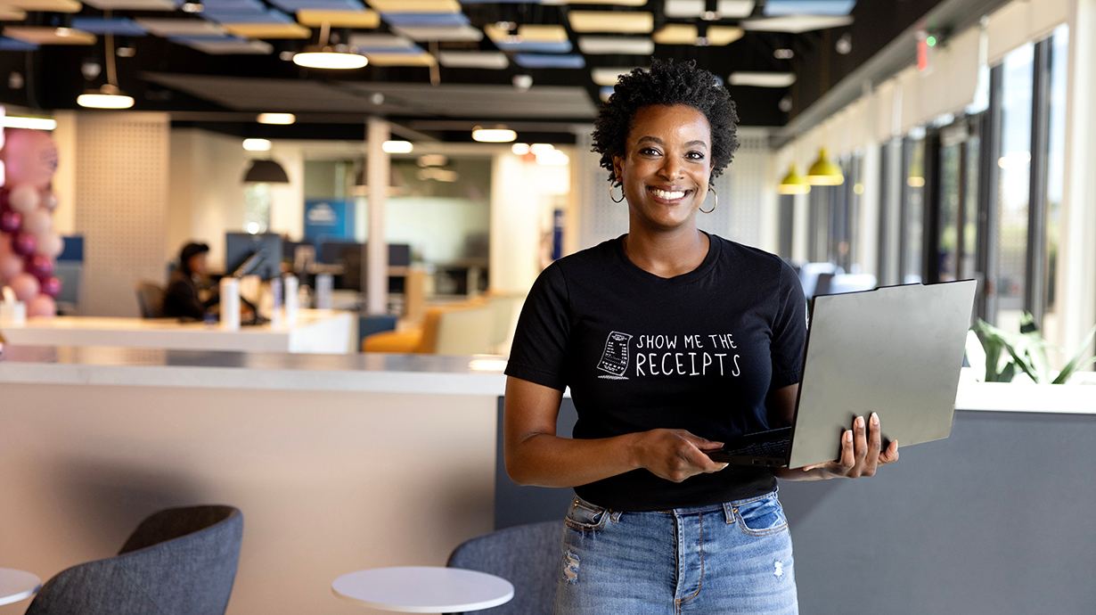 Misa Bacon with her Laptop