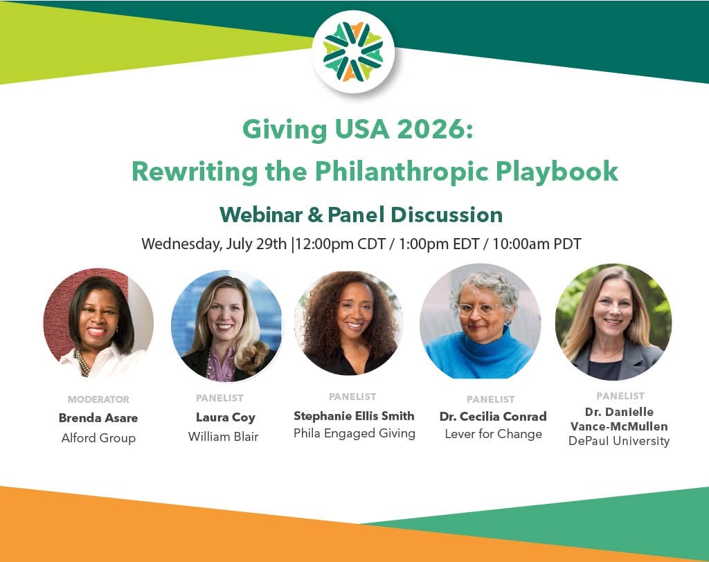 Photo featuring the panelists for the Giving USA 2026 Webinar